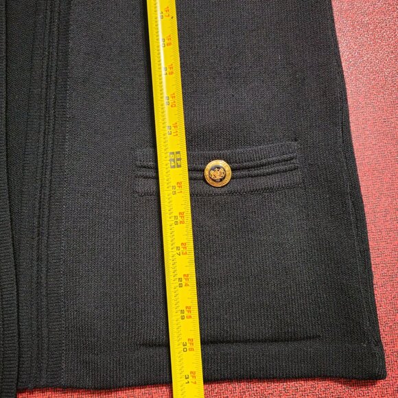St. John Santana Knit Open Cardigan Sweater L Black Gold Button Quiet Luxury - Picture 8 of 9